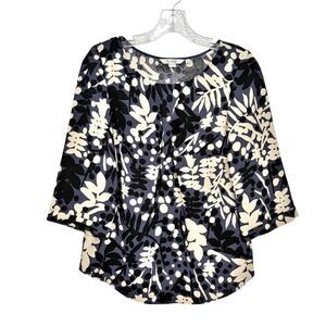 Boden Black and Blue Floral Botanical Print Blouse size 6